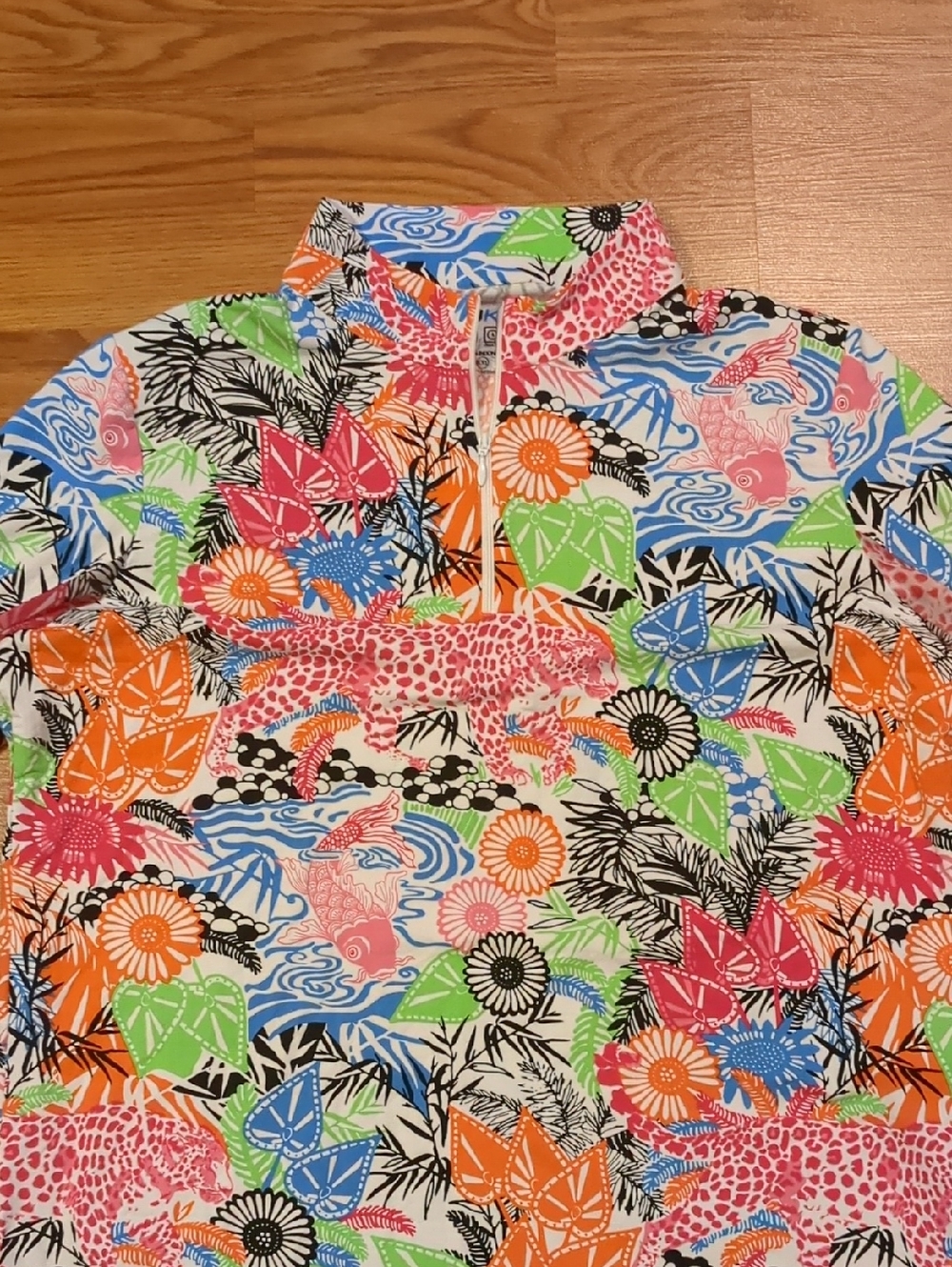 Ibkul Icifil Long Sleeve Sun Shirt: Zip Mock -Bamboo Gardens Multi - Picture 5 of 8